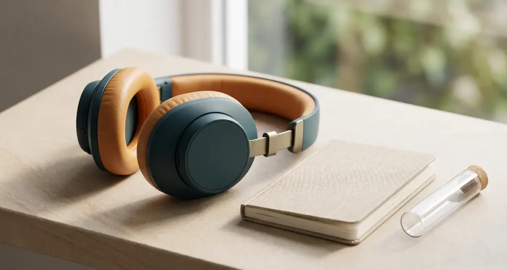 Kopfhörer auf Tisch – Binaural Beats Anwendung und Vorsichtsmaßnahmen