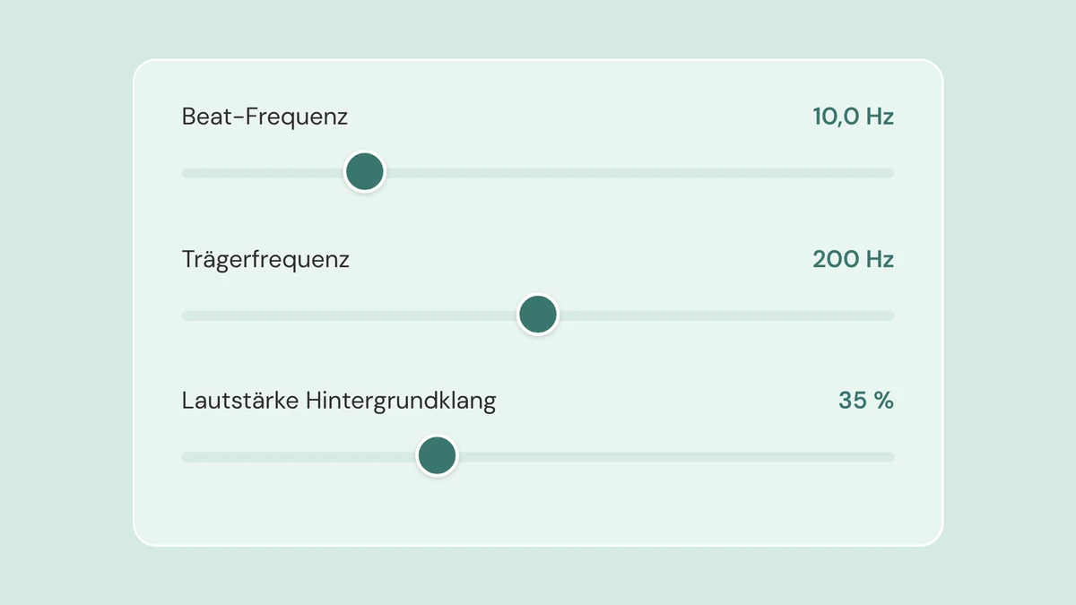 Drei Regler des Binaural Beats Generators für Beat-Frequenz, Trägerfrequenz und Hintergrundklang